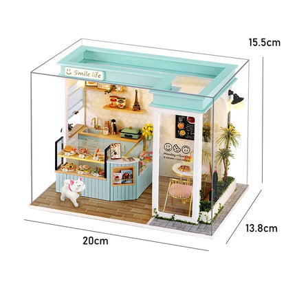 Wooden Doll House Cat Cafe Mini DIY Small House Kit Making Room Toys Home Bedroom Decoration with Furniture For Gifts Dollhouse