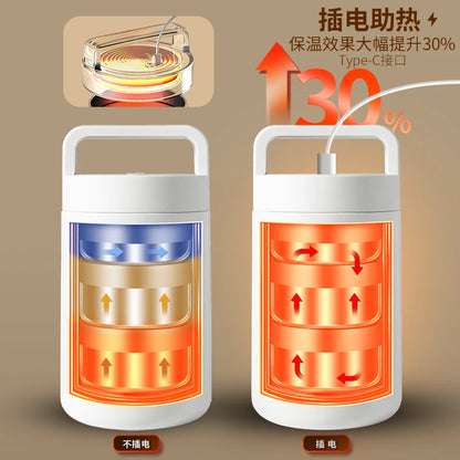 3 Layers Stainless Steel USB Heating Portable Insulated Lunch Box Food Storage Container For Adults