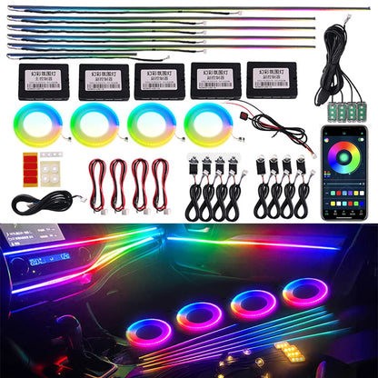 18 in 1 22in 1 RGB Symphony Car Atmosphere Strip Interior LED Acrylic Guide Backlight Universal Decoration Ambient Rainbow Light