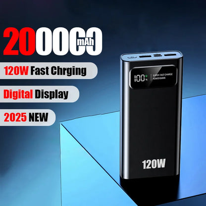 200000mAh Ultra Capacity 120W Super Fast Charging LED Digital Display Mobile PowerBank Portable External Battery For IPhone