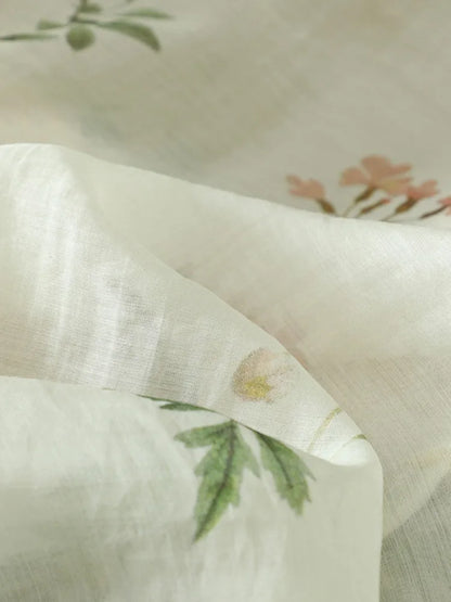 Lightweight Summer Floral Cotton Linen Shirt Loose Lantern Sleeve Women's Top plus Size V-Neck Short Sleeve Printed Blouse