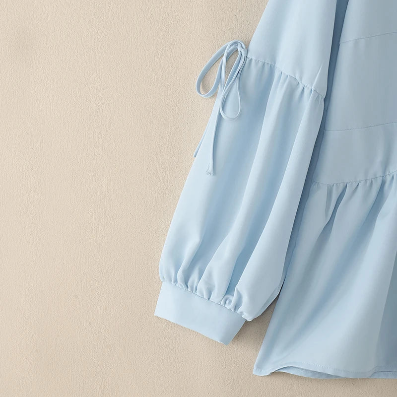 2025 Autumn Blouse ZANZEA Office Women Shirt Spring Elegant Lapel Neck Long Sleeve Tops Solid Button Up Blusas Lace-Up Chemise