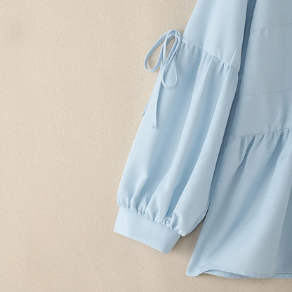 2025 Autumn Blouse ZANZEA Office Women Shirt Spring Elegant Lapel Neck Long Sleeve Tops Solid Button Up Blusas Lace-Up Chemise