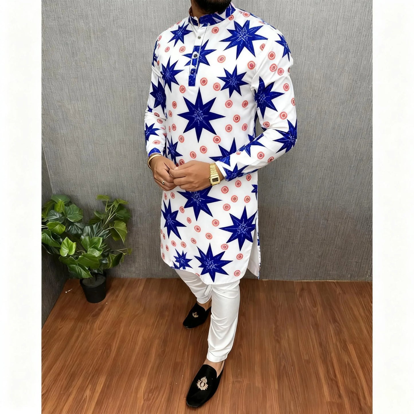 Men Digital Printed Kurta Vardha Regular Mandarin Collar Long Suitable Middle Eastern Tenue Marocaine Homme Men Muslim Clothing