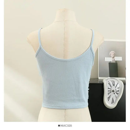 Sexy Mesh Splice Crop Top Backless Design Pure Color Strap Vest for Women Trendy Slimming Short Style Summer Fashion