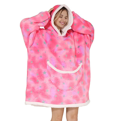 2024 Blue Animal Flannel Blanket with Sleeves Winter Hoodie Sweatshirt Women Men Fleece Giant TV Blanket Oversized for Couples