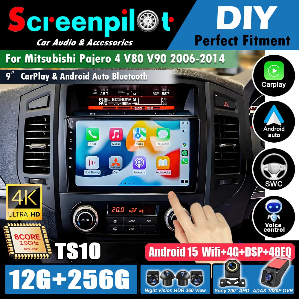 Android 16Carplay For Mitsubishi Pajero 4 V80 V90 2006 2007 -2014 Car Radio Video GPS Navigation Player Unit Multimedia Stereo