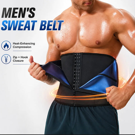 Men Waist Trainer Sauna Sweat Belt Stomach Shaper for Weight Loss with Hooks and Zipper Workout Fat Burning Waist Trimmer Belt