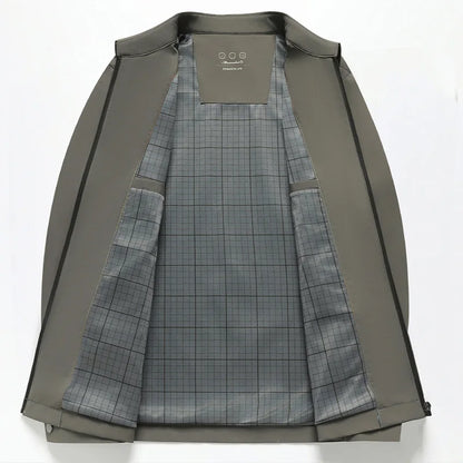 2026 New Men's Spring Lapel Zip-Up Jacket Spandex Fabric Casual Business Outerwear Windproof Anti-Wrinkle Coat
