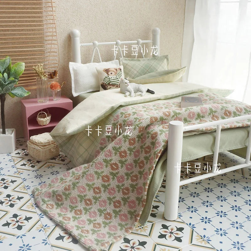 1/6 1/12 Doll House Model Furniture Accessories Cotton Bedding Set Bjd Ob11 Gsc Blyth Lol Miniature Dollhouse Sheet Quilt Pillow