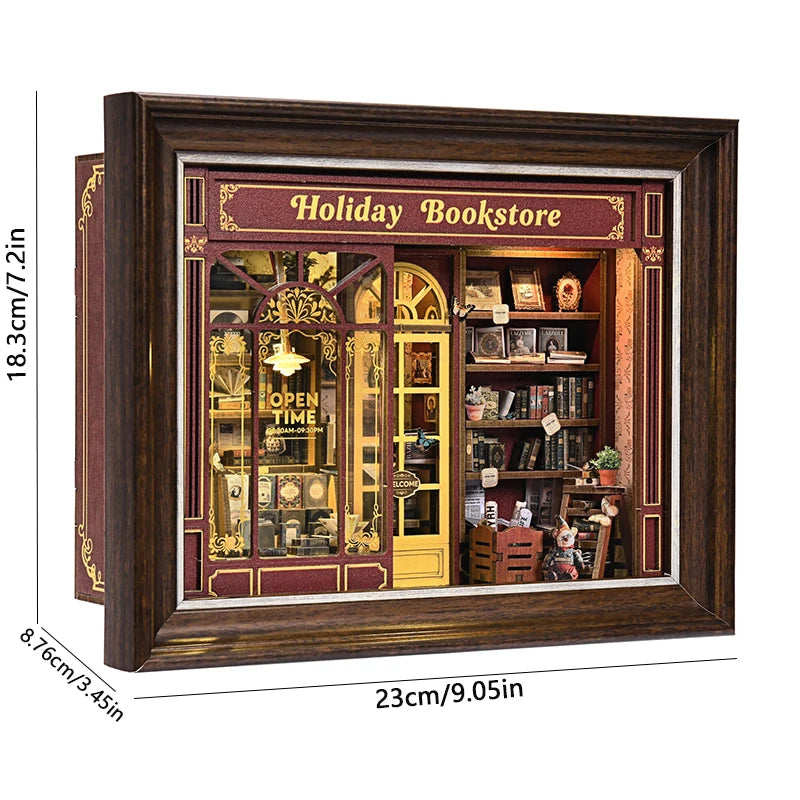 DIY Book Nook Kit Miniature Wooden 3D Puzzle Bookshelf Dollhouse Model Bookend Building Home Decoration For Christmas Gift
