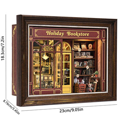 DIY Book Nook Kit Miniature Wooden 3D Puzzle Bookshelf Dollhouse Model Bookend Building Home Decoration For Christmas Gift