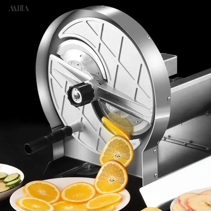 New small manual multi-function slicing machine. Cuts lemon slices, lotus root, fruits and veggies. For milk tea shops.