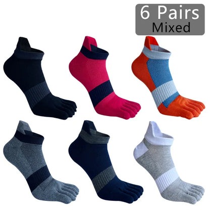 1/6 Pairs Man Five Finger Socks Large Plus Size Patchwork Compression Mesh Breathable Fitness Sport Toe Ankle Boat Socks EU43-47