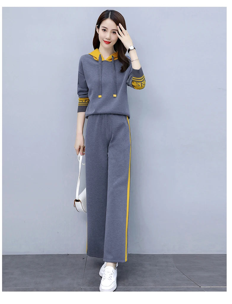 Fashionable Casual Sportswear Set Women's Hoodie And Wide Leg Pants Slimming Two Piece Suit Spring Autumn New Arrival