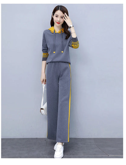 Fashionable Casual Sportswear Set Women's Hoodie And Wide Leg Pants Slimming Two Piece Suit Spring Autumn New Arrival