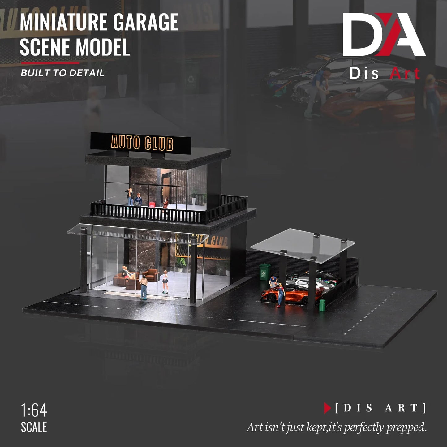 Diorama 1/64 Double-storey Auto Club Model: City Street Parking Lot Building Model Die-cast Car Garage Display Case