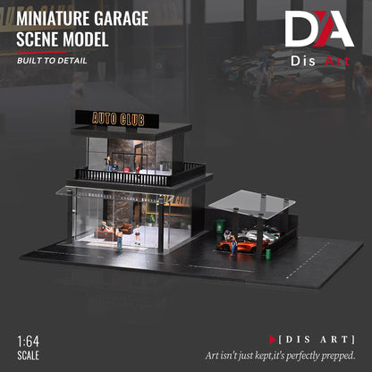 Diorama 1/64 Double-storey Auto Club Model: City Street Parking Lot Building Model Die-cast Car Garage Display Case