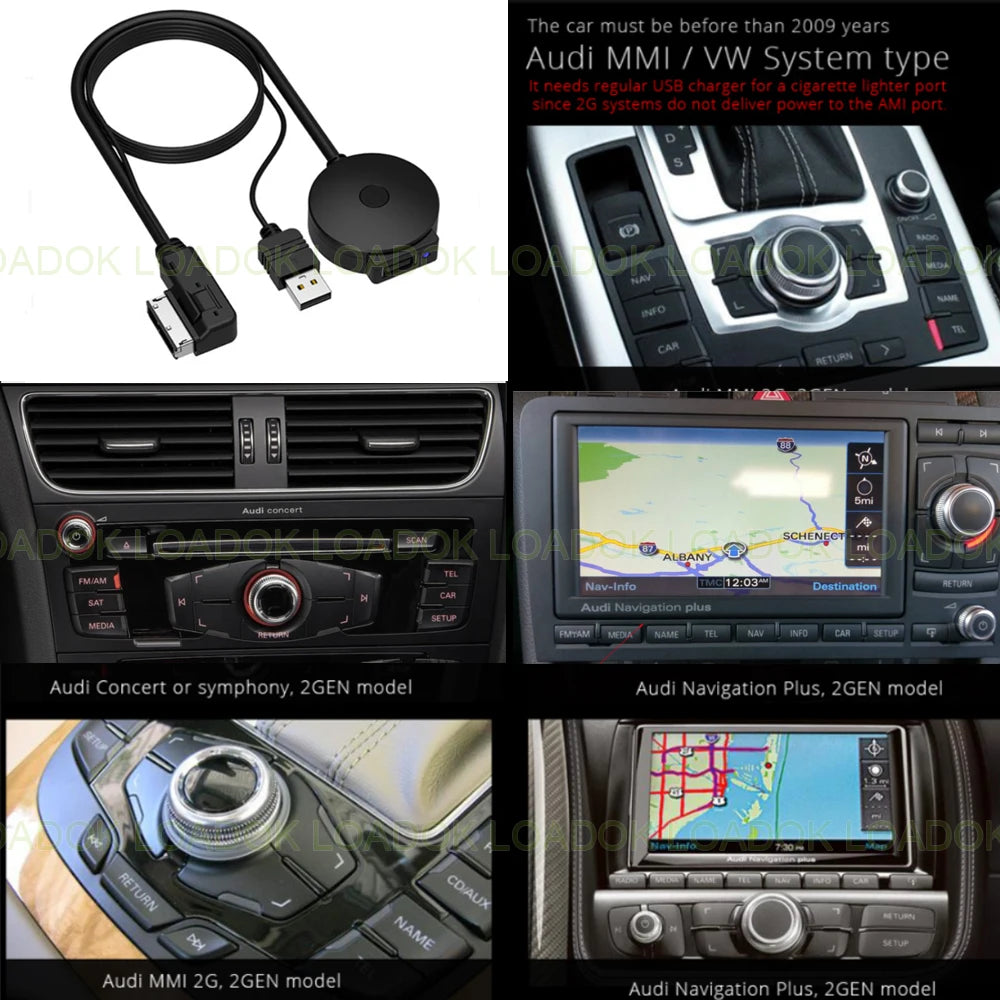 Car Bluetooth AUX Receiver USB Cable Adapter for VW Audi 2G 3G MMI Systems A4 A5 A6 Q5 Q7 Audio Media Input AMI MDI Interface