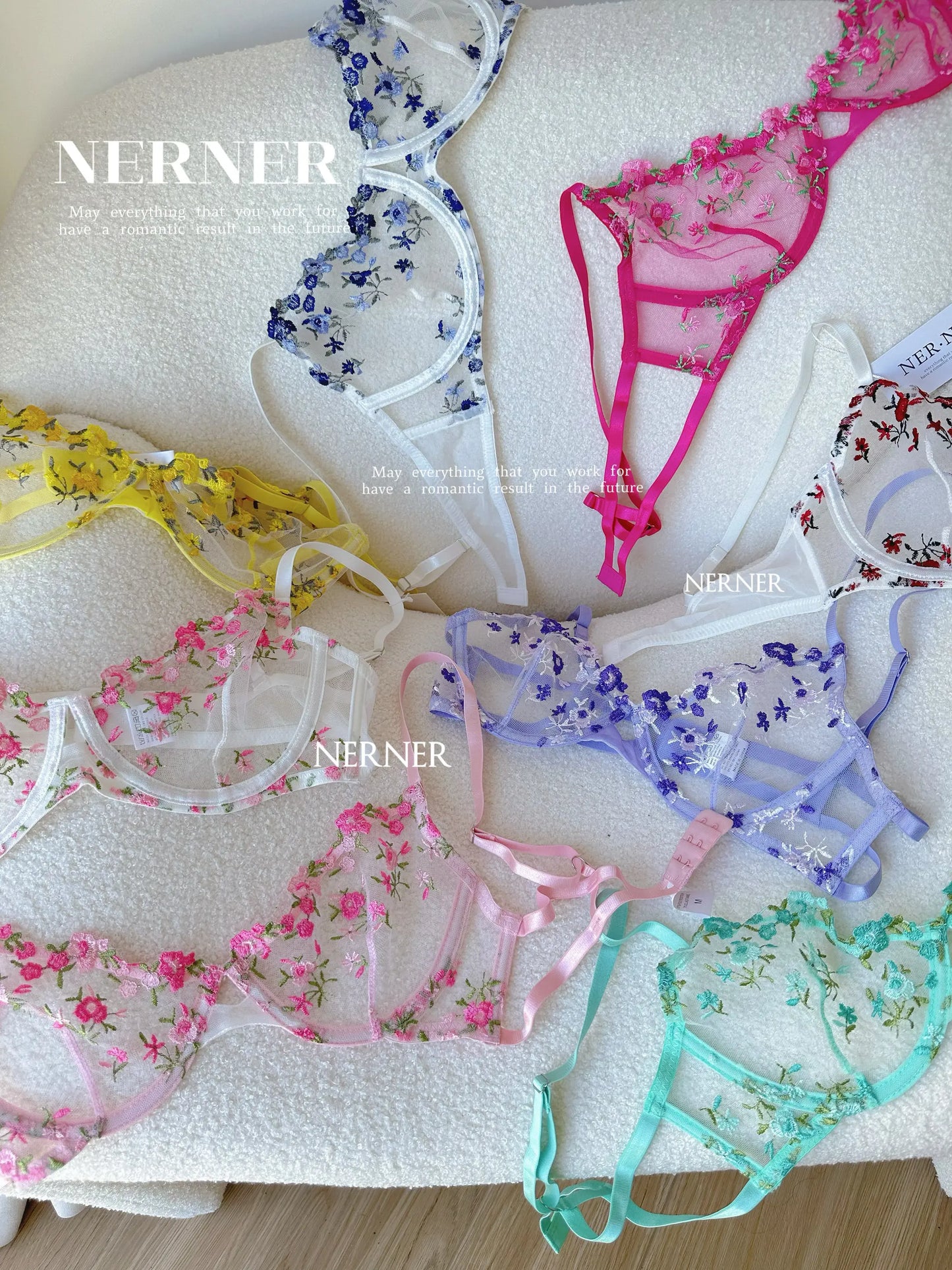 Sexy Floral Embroidery Mesh Bra Set Sweet Sheer Lace Lingerie Soft Comfort Breathable Underwear Suit Party Dating Daily Wear Bra