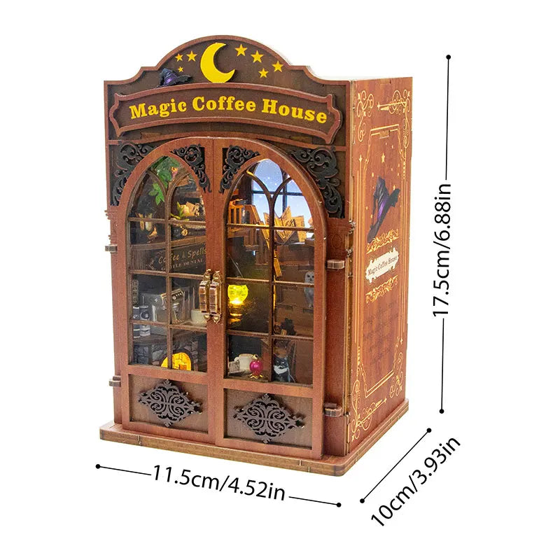 DIY Wooden Magic Garden Workshop Book Nook Shelf Insert Kits Miniature Model Kit With Light Bookend for Friends Birthday Gifts