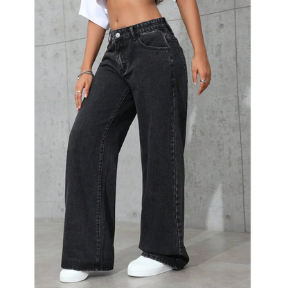 plus Size Women's Wide Leg Jeans Washed Elastic Casual Loose Fit Ladies Denim Pants Comfortable Stretchy Trousers
