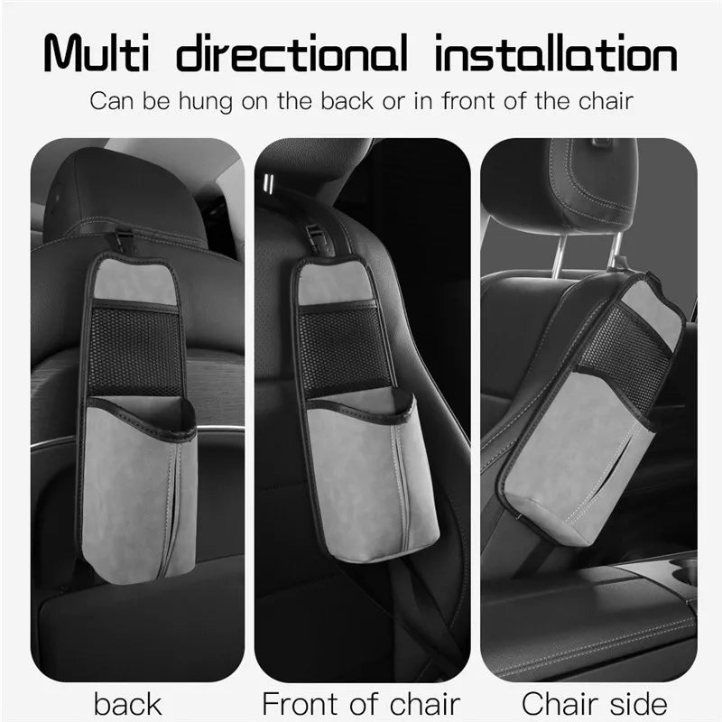 Car Seat Back Bag With Tissue Holder Car Seat Side Storage Bag Car Multifunctional Hanging Drink Holder Mesh Storage Pocket