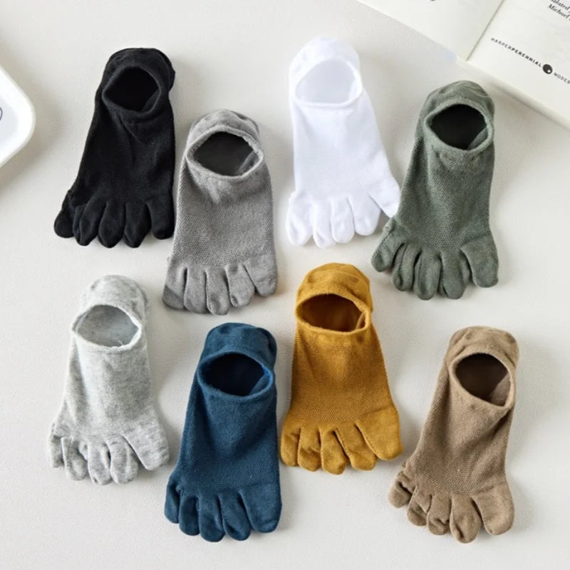 1/3/5 Pairs Men's 5-Toe Breathable Mesh Socks Anti Odor - Silicone Grip Non-Slip Low Cut Socks for Summer Sports Yoga Running