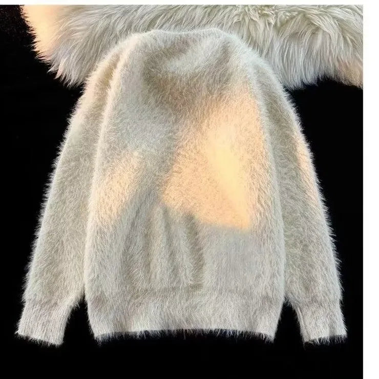 Warm Loose Men's Knitted Sweater Soft Fluffy round Neck Casual Winter Fashion Thick Long Sleeve Youth Style  Color