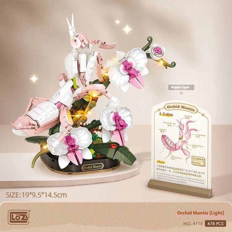 Children's small particle building block toy set insect series 478PCS potted orchid mantis model assembly assembly girl toy gift