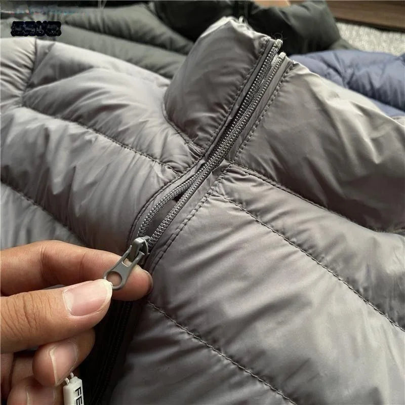 Ultra-Light down Cotton Jacket Men's Spring Fashion Slim Fit Long Sleeve Warm Casual Style Pure Color Youth Popular Clothing