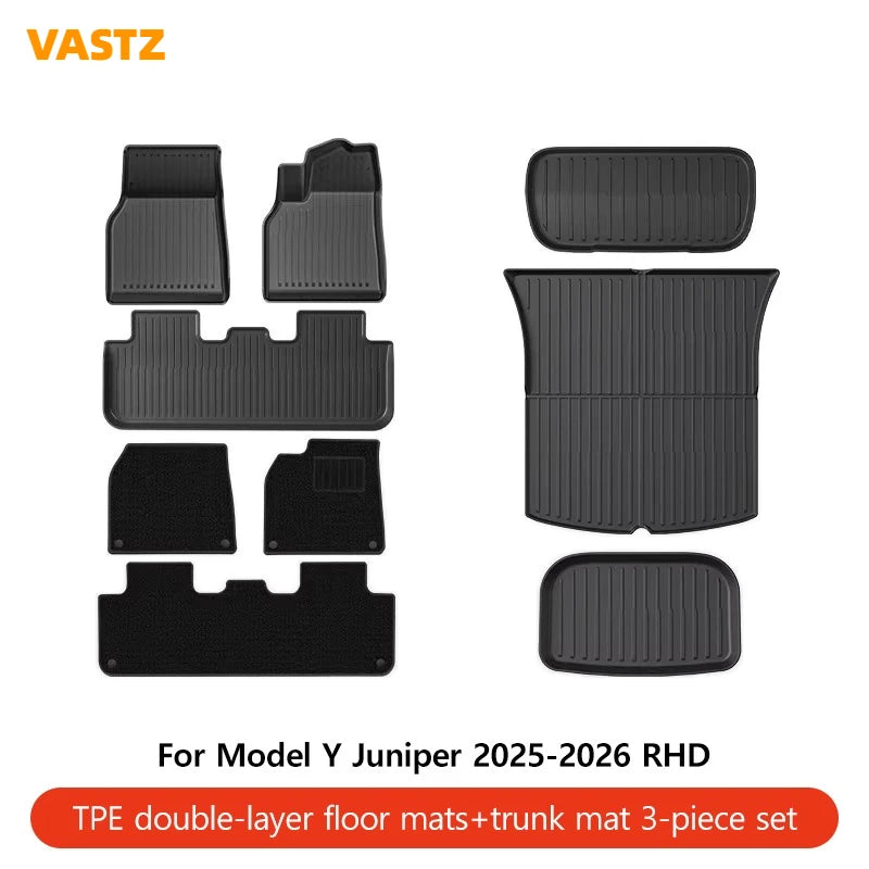 VASTZ TPE Floor Mats for Model Y Juniper 2025 2026 Model 3 Highland 2024-2026 RHD Anti-Slip Trunk Liner for Right Hand Drive Car