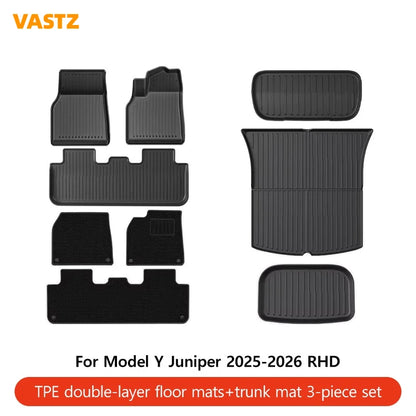 VASTZ TPE Floor Mats for Model Y Juniper 2025 2026 Model 3 Highland 2024-2026 RHD Anti-Slip Trunk Liner for Right Hand Drive Car