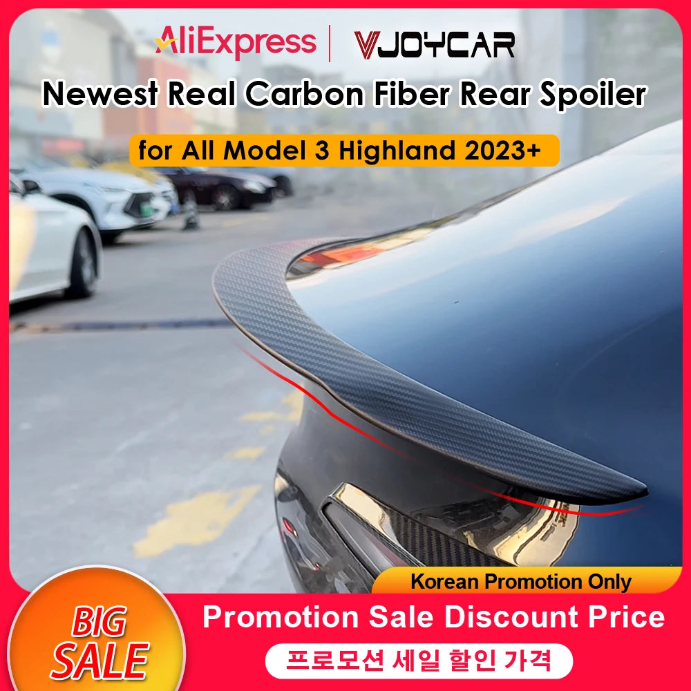 New Performance Version Real Carbon Fiber Spoiler For Tesla Model 3 Highland Rear Carbon Trunk Wing 2023 + Auto Accessories