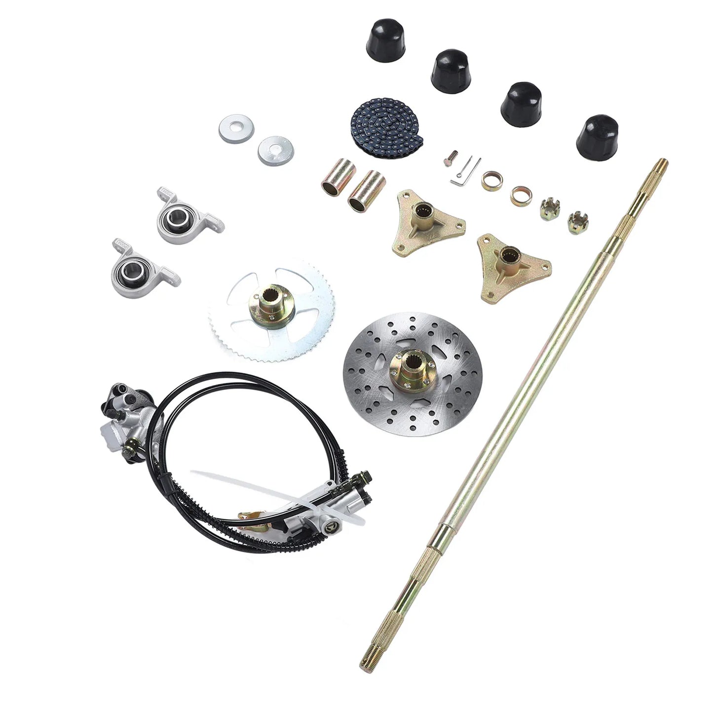 Go Kart Rear Axle Assembly  Construction 29in Axle Length Brake Disc Caliper Assembly for 50cc 70cc 90cc ATV Quads