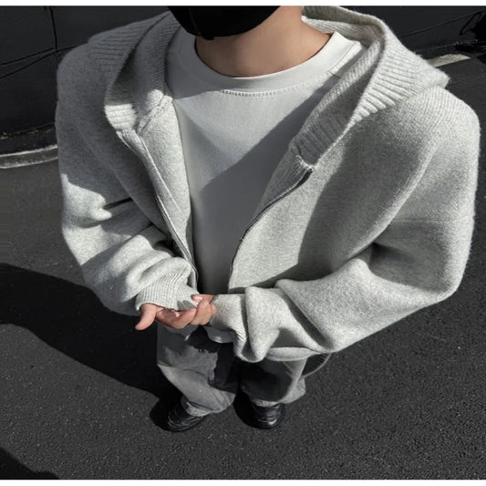 Pull-over zippered hooded sweater men's versatile knitwear jacket autumn and winter cardigan for men