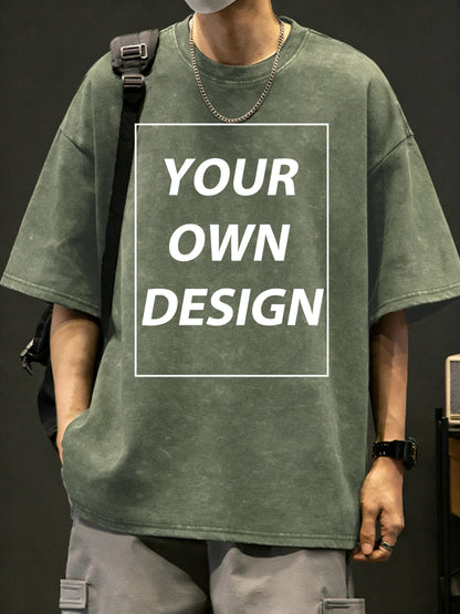 Mens Summer Personalized Pattern Custom Cotton Retro T-Shirts Korean Street Trendy Short Sleeve Breathable Daily Office Team Tee