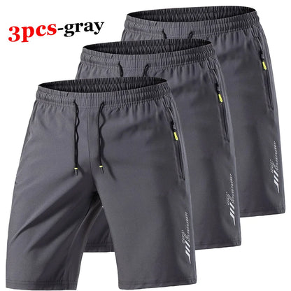 Men's 3-Pcs Sports Shorts Quick Dry Summer Fitness Gym Training Short Pants Lightweight Cool Sportswear Breathable Beach Shorts