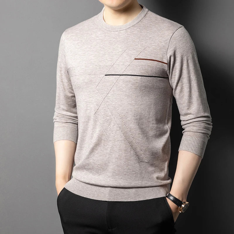 Anti-Pilling High-End Knit Men Pullover Sweater Jumper New Lightweight Round Neck Loose Fashion