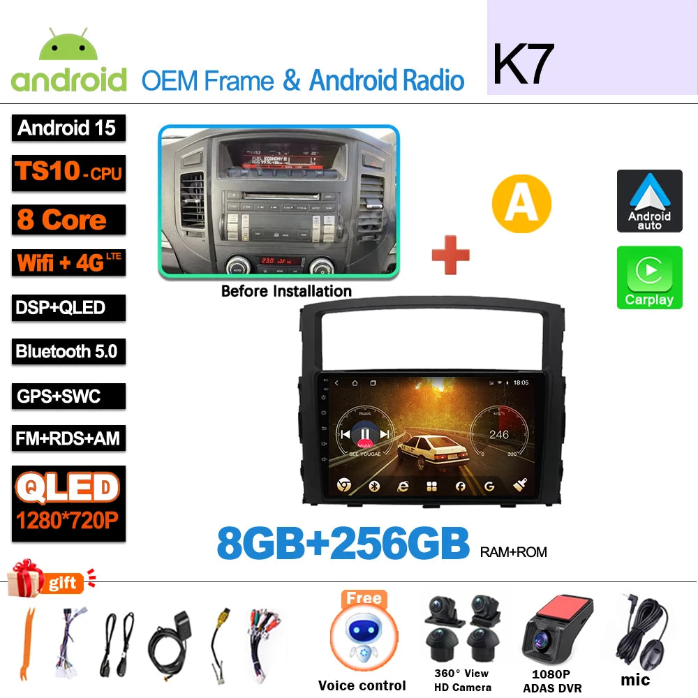 Android 16Carplay For Mitsubishi Pajero 4 V80 V90 2006 2007 -2014 Car Radio Video GPS Navigation Player Unit Multimedia Stereo