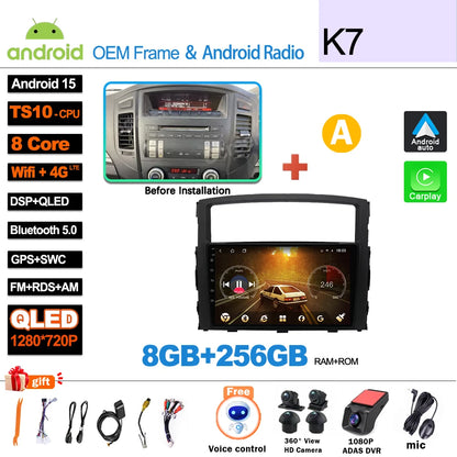 Android 16Carplay For Mitsubishi Pajero 4 V80 V90 2006 2007 -2014 Car Radio Video GPS Navigation Player Unit Multimedia Stereo