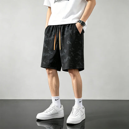 Black Camouflage Printed Sports Shorts Men Summer Outdoor Ice Silk Running Breathable Beach Shorts Elastic Waistband Short Pants