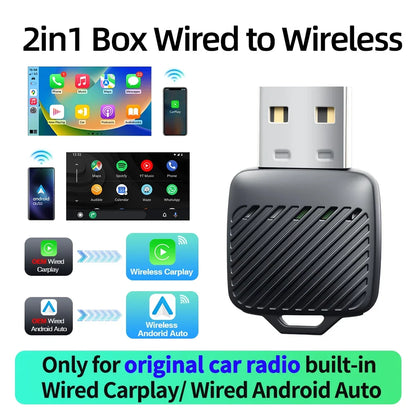 Wireless CarPlay Android Auto 2 in 1 Adapter AI Smart Box Dongle for Wired CarPlay Car Intelligent System Plug Play 5GHz WiFi