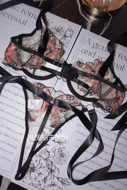 Ultra-Thin Sexy Lace Sheer Lingerie Set For Women French Butterfly Embroidery Push Up Bra Soft Underwire Support Date Night Wear
