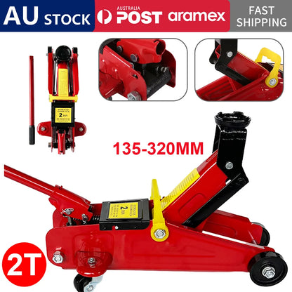 2T Hydraulic Floor Jack Trolley Low Profile Car Adjustable Lifting 135-320mm Equipped With 4 Metal Wheels