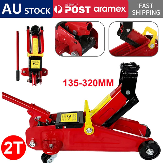 2T Hydraulic Floor Jack Trolley Low Profile Car Adjustable Lifting 135-320mm Equipped With 4 Metal Wheels