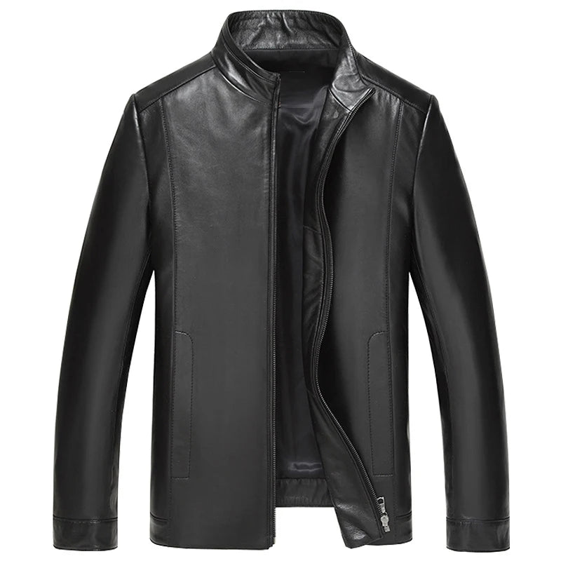 plus Size Men's Leather Jacket Stand Collar Genuine Sheepskin Coat Business Casual Style Autumn Wear Comfortable Fit Coat