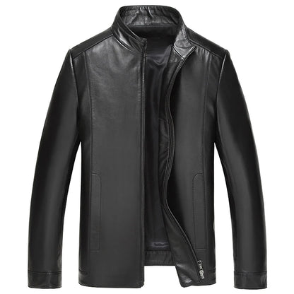 plus Size Men's Leather Jacket Stand Collar Genuine Sheepskin Coat Business Casual Style Autumn Wear Comfortable Fit Coat
