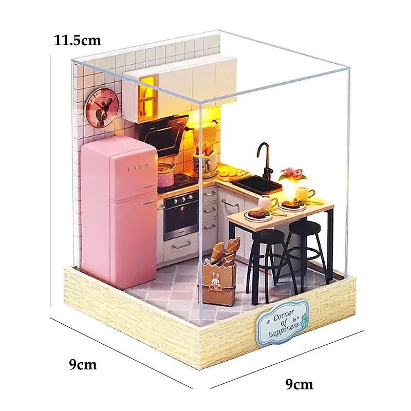 DIY Wooden DollHouse Leisurely Coffee Shop Dollhouses Scene Model Miniature Doll House Wooden Assembly Model Toys For Xmas Gifts