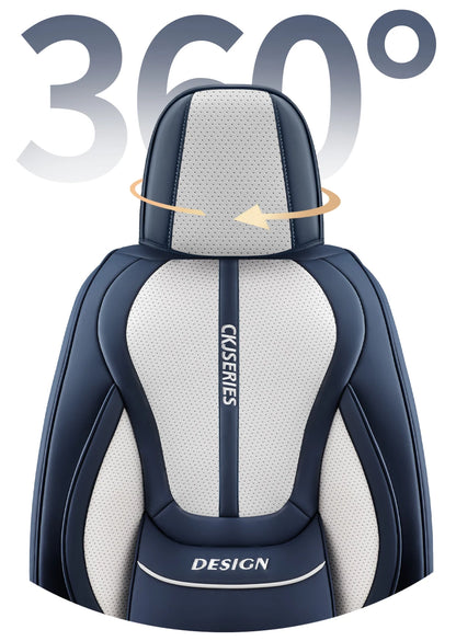 Premium PU Leather Auto Seat Covers Set with Built-in Lumbar Support +2 Headrest Covers +1 Steering Wheel Cover Comfortable